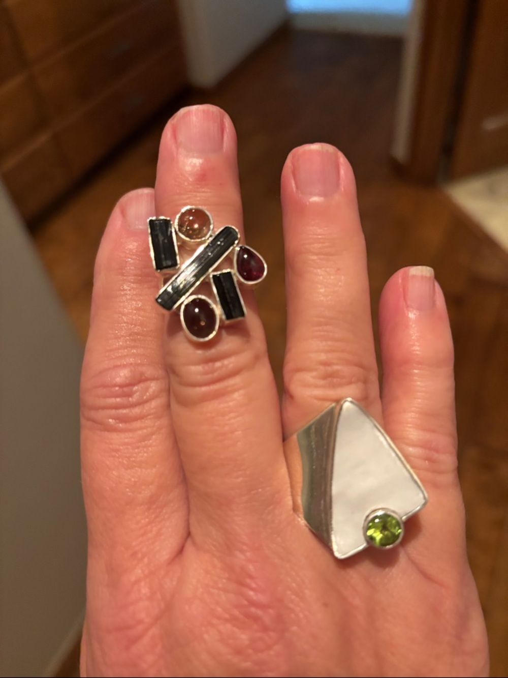 Sterling Silver Multi-Stone - Black,Burgundy.  Abalone shell peridot.